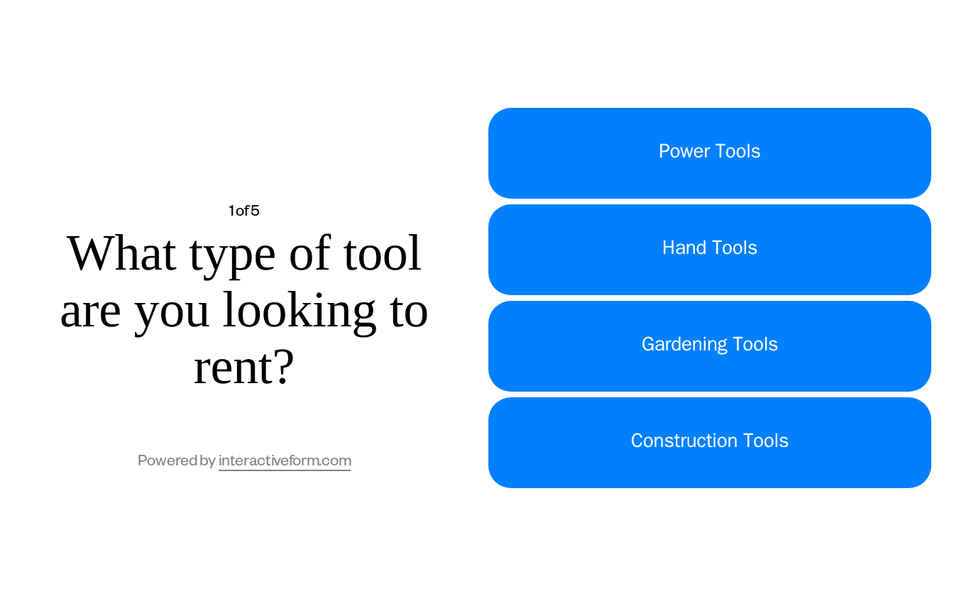 Tool Rental Services Quiz Template — Simplify Your Booking Process and Increase Reservations